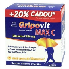 Gripovit Max C cu pulberi din fructe, 12 plicuri, Zdrovit
